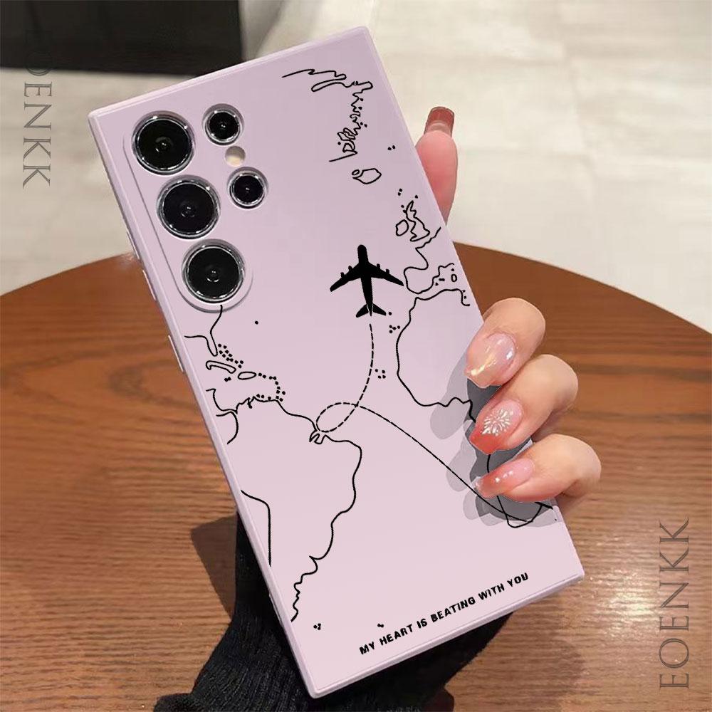 Silica Gel Phone Case For Samsung Galaxy S25 S24 Ultra S23 S22 S21 S20 Ultra FE Plus Note 10 20 Lite Airplane Route Desian Cover