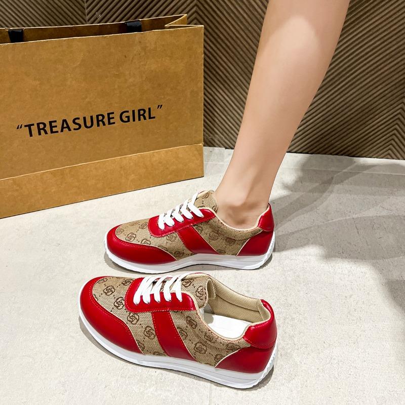 Fashion Spring New Casual Sports Shoes Women's Round Head Color Matching Before Lacing Soft Sole Non-slip Low Top Single Shoes