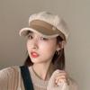 Girl With  Stripe Autumn Letters Winter Korean Style Hat Painter Hat PU Leather Women Berets