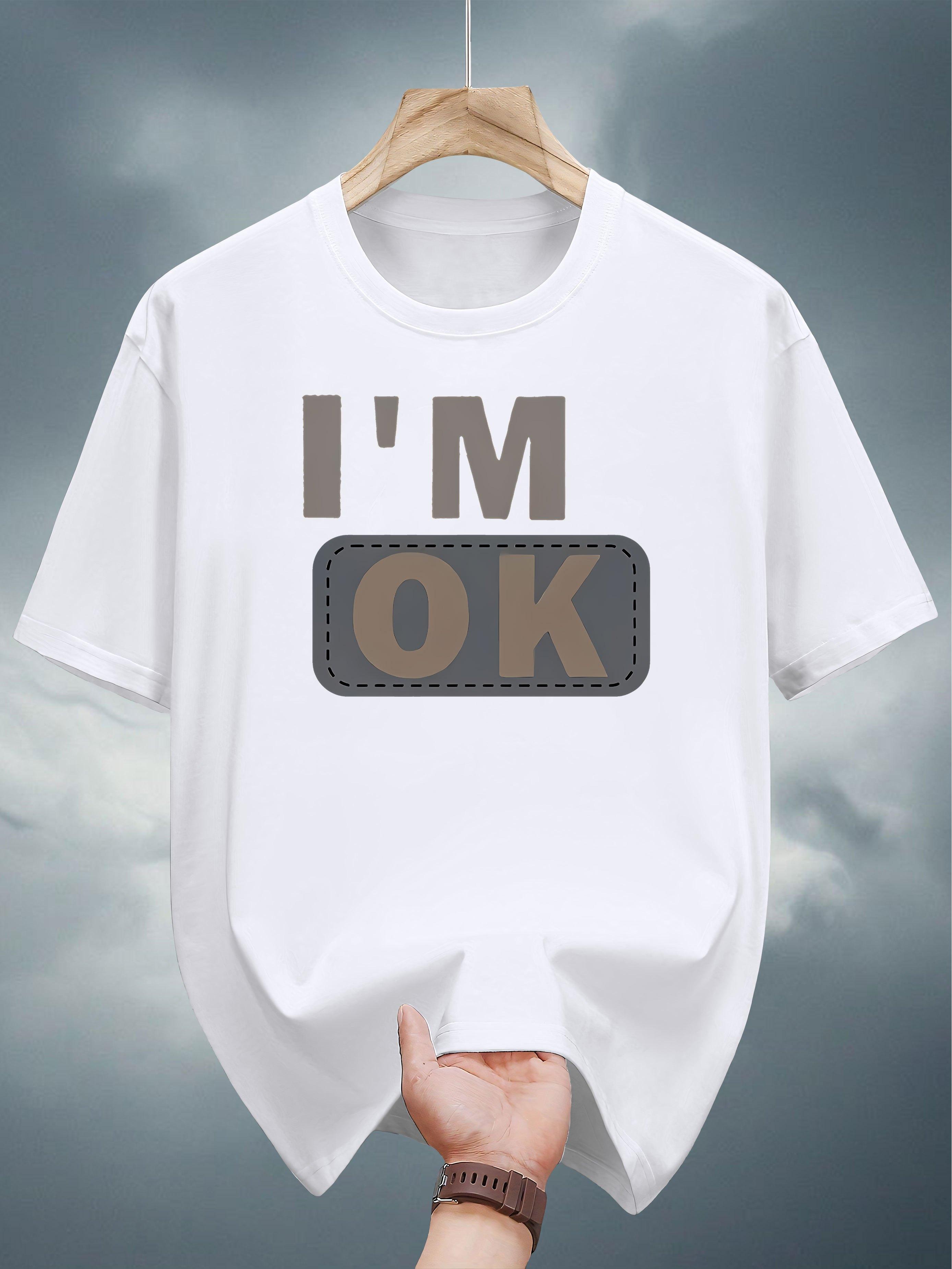 

200g 100% Cotton Graphic T-shirt - Navy Blue I M OK Print Casual Short Sleeve Tee XXL
