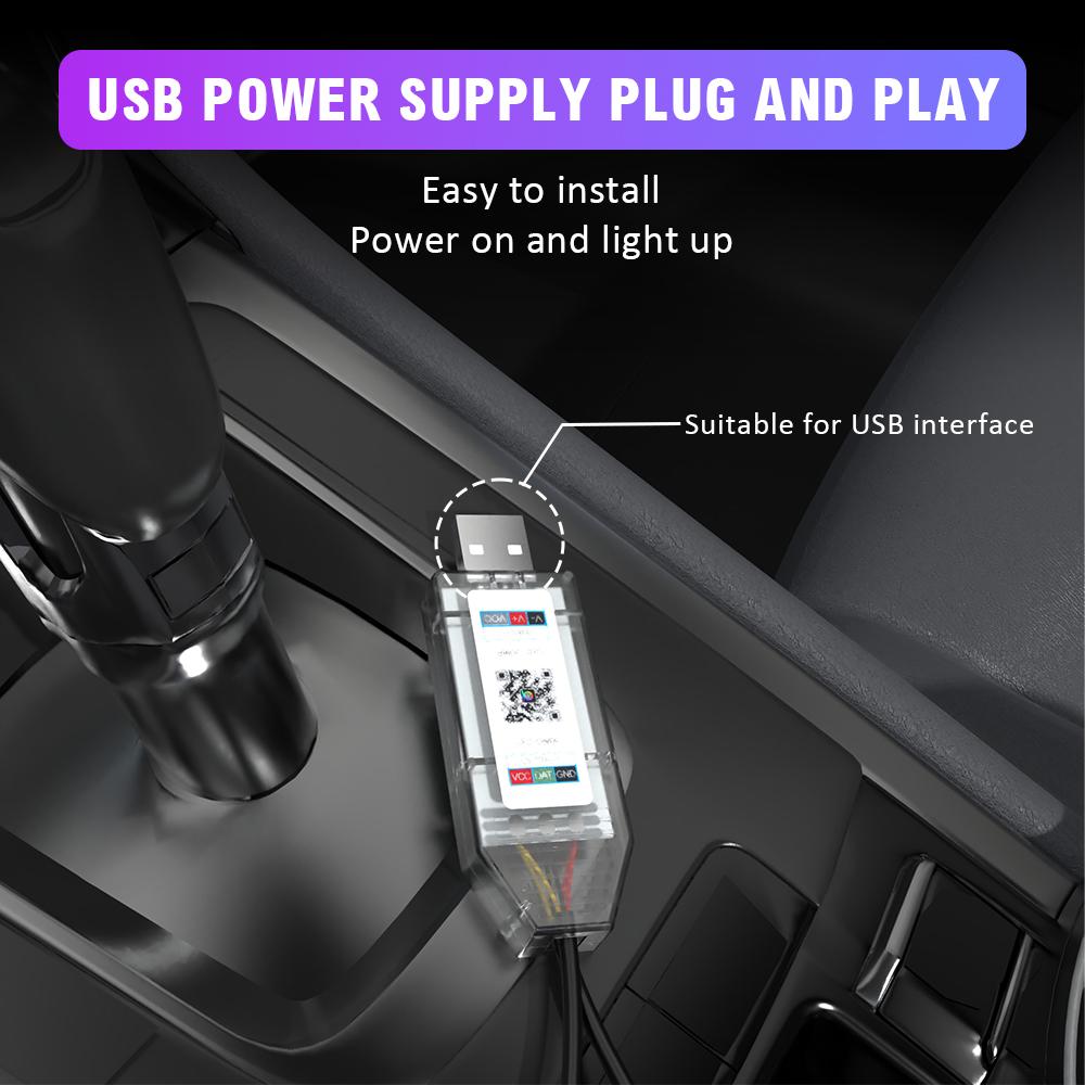 Car LED Ambient Light Interior Acrylic Strips 110cm Full Colors RGB Car Interior Hidden USB App Remote Control Atmosphere Lamp