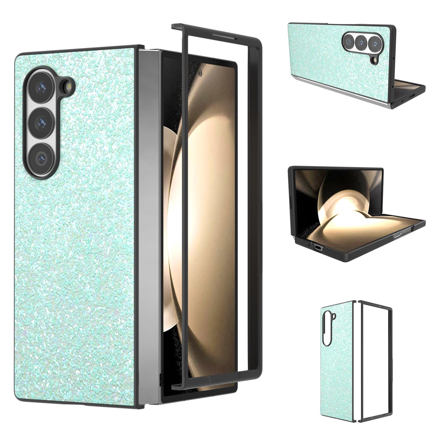 

For Samsung Galaxy Z Fold6 5G Case Colored Glitter PU+PC Shockproof Phone Cover Mint Green