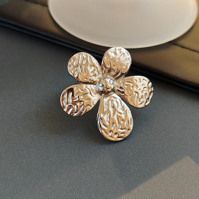 Stainless Steel Exaggerated Texture Large Flower Rings for Women Men Vintage Gold Color Adjustable Open Rings Party Jewelry Gift
