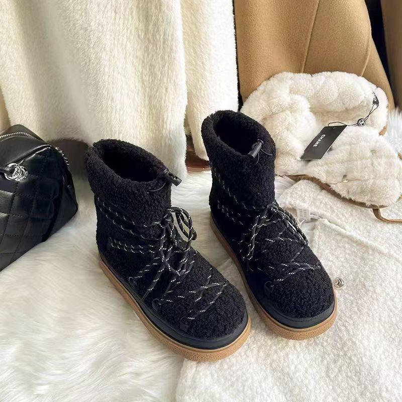 Snow boots women's 2025 winter new thick-soled versatile plush thickened fluffy shoes cotton shoes