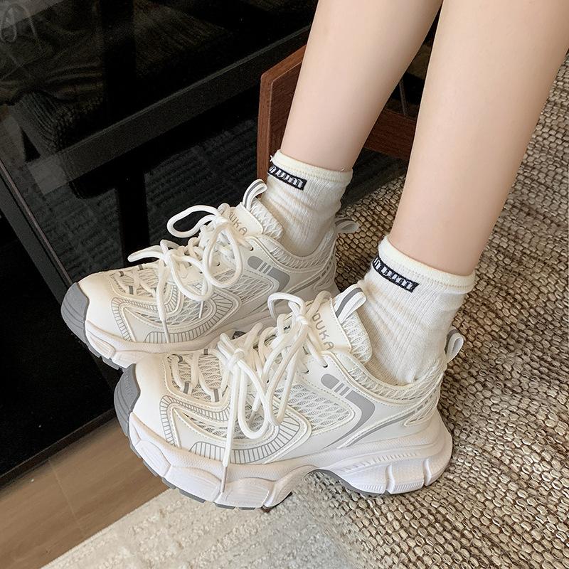 Leather Single Mesh Breathable Paris Daddy Shoes Women's 2025 Summer New Versatile Thick-soled Heightening Casual Sports Shoes