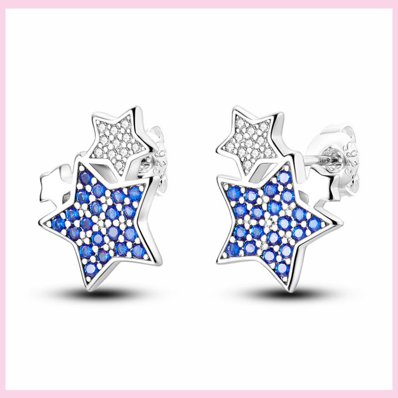 New 925 Silver Chameleon Unicorn Cute Stud Earrings Zircon Blue Eyes Flower Small Earrings For Women Girls Lovely Jewelry Gift