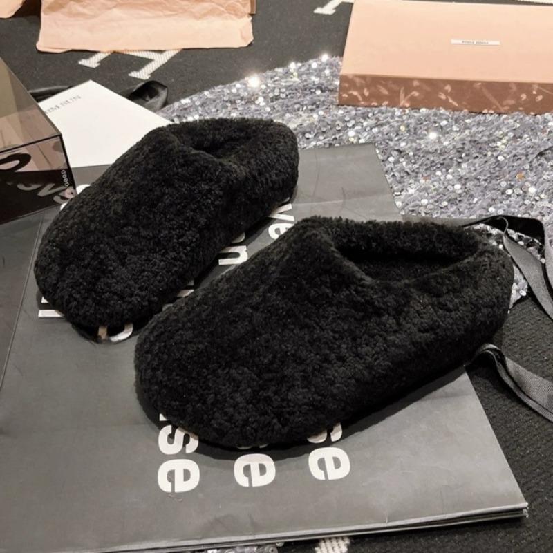 Fashion Fur Women Flats Mules Shoes 2025 Winter Fad Casual Slippers Designer Elegant Slingback Sandals New Cozy Home Zapatillas De Mujer