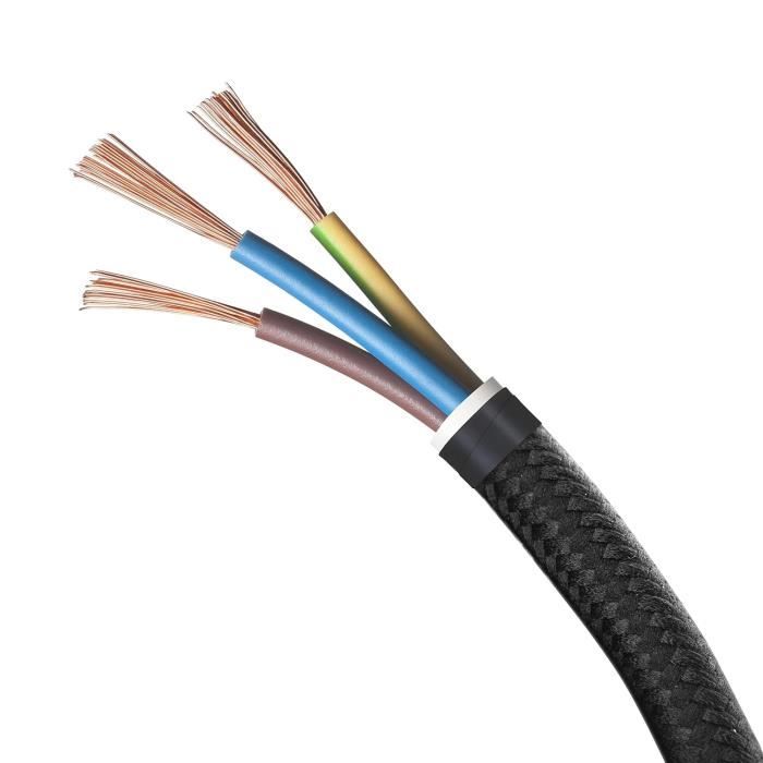 Câble électrique textile - AMARCORDS - Noir - 50 mètres - Rond - Fils naturels