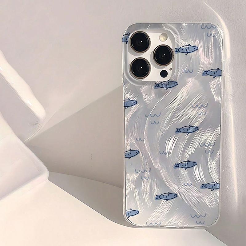 

Blue Fish Clear Pattern Design Protective Cover for iPhone 17 16 15 14 13 12 11 16E Series Pro Max Plus iphone 14 Plus