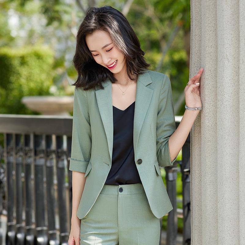 

Women s Slim Fit Mid-Sleeve Blazer - Spring 2021 Korean Style, Waist-Defining Petite Professional Suit Set S