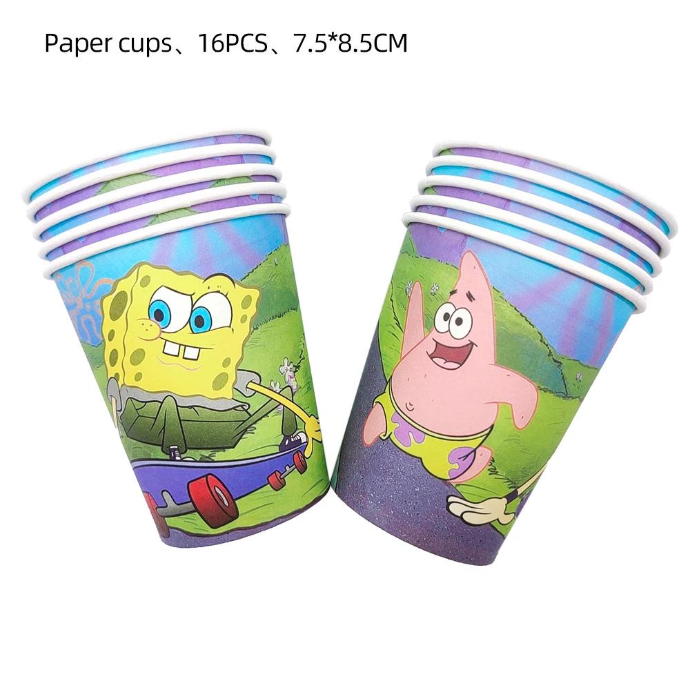 Sponge-Bob Birthday Party Decoration For Kids Toy Aluminum Foil Latex Balloon Cartoon Tableware Event Supplies Banner Backdrops