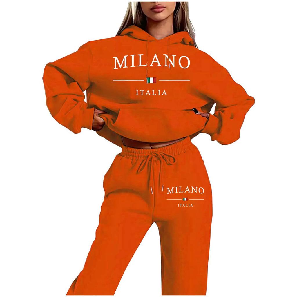 MILANO Plus Size Trendy Fleece Sweatshirt Set with Letter Print for Women