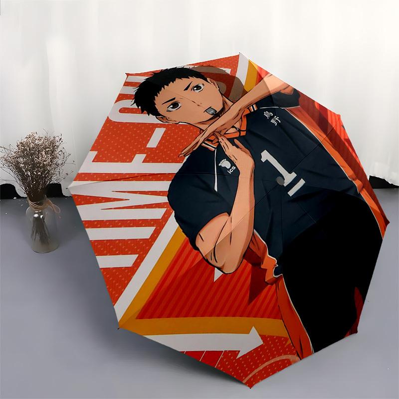 1pc Haikyuu!! Kuroo Tetsurou Automatic Opening Closing Umbrella Portable 3-Fold Design, 8-Bone Iron Frame Outdoor Umbrella, Perfect Gift for Fans, Tra