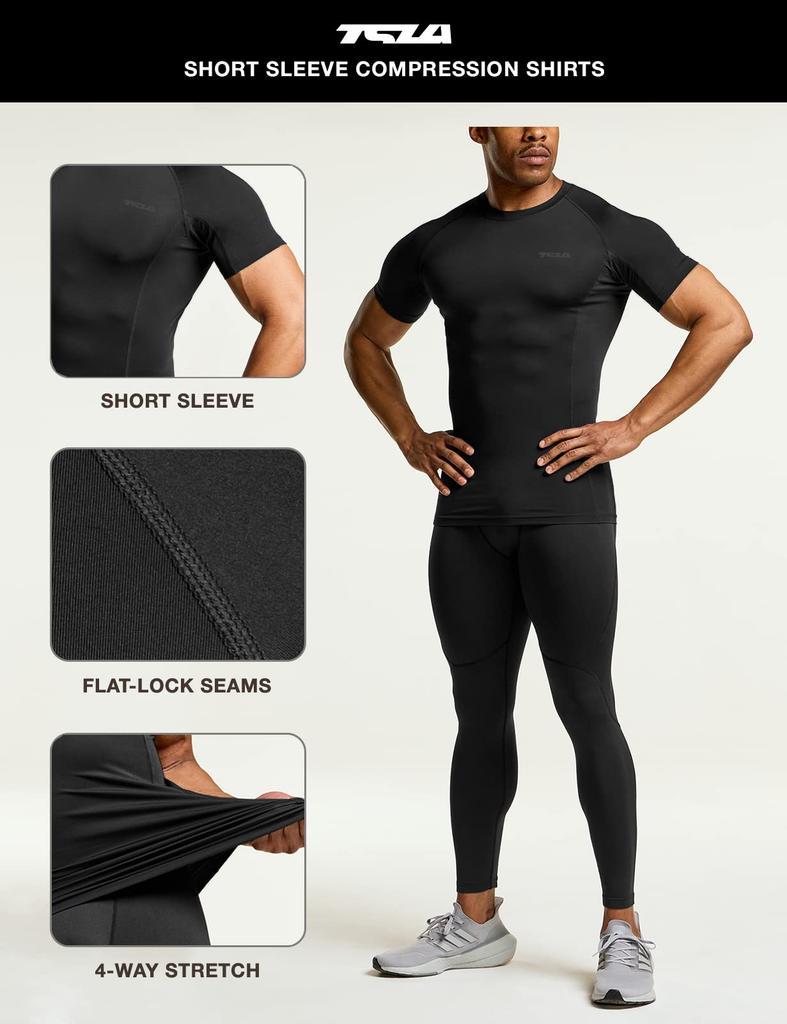 Tesla Short Sleeve Compression UV Compression Shirt for Base Size Men's Shirt, Protection, Sweat-Wicking, Quick-Drying, Running, Training, Fitness,