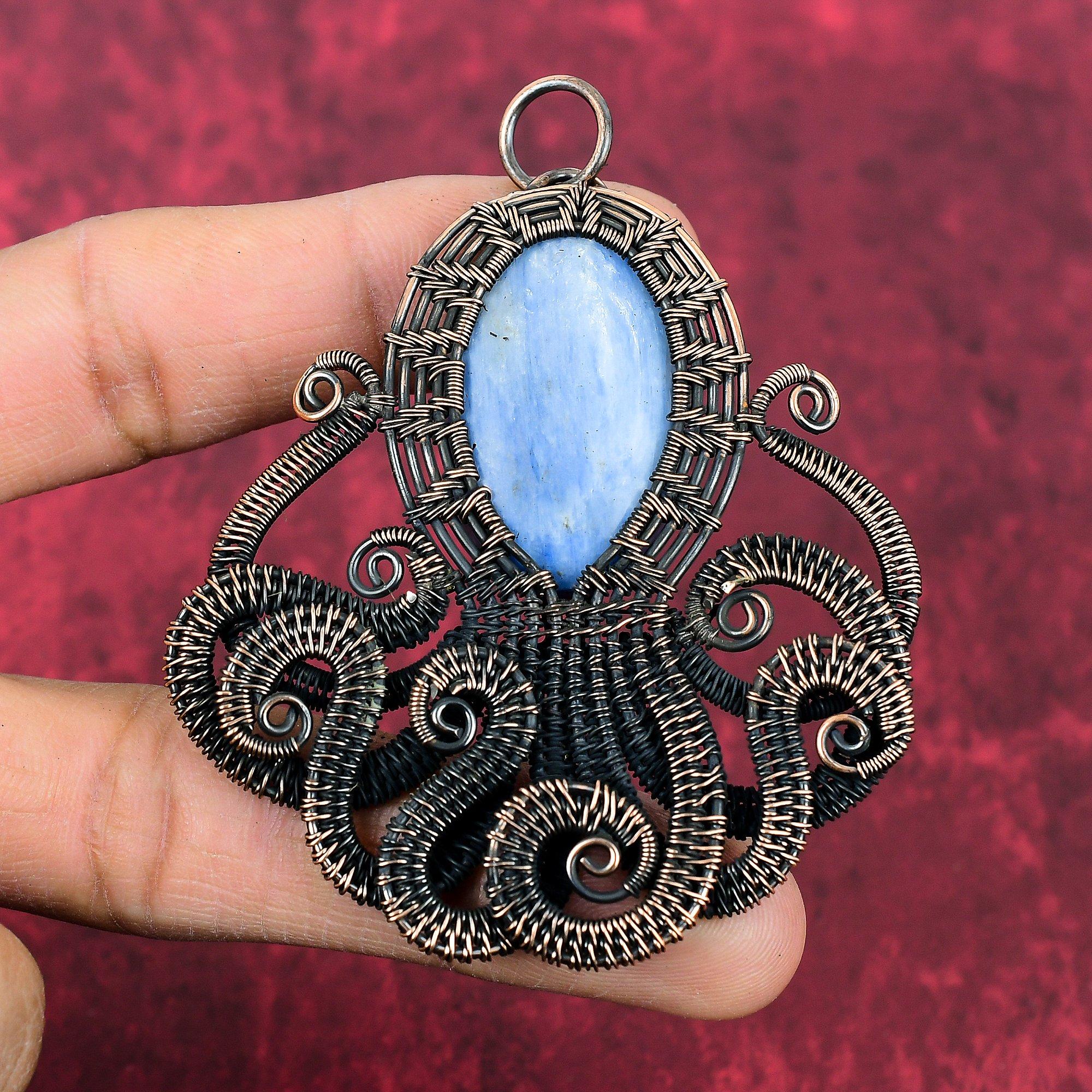 Kyanite Pendant Copper Wire Wrapped Pendant Handmade Pendant Kyanite Gemstone Jewelry Octopus Pendant Beautiful Copper Jewelry Gifts For Him