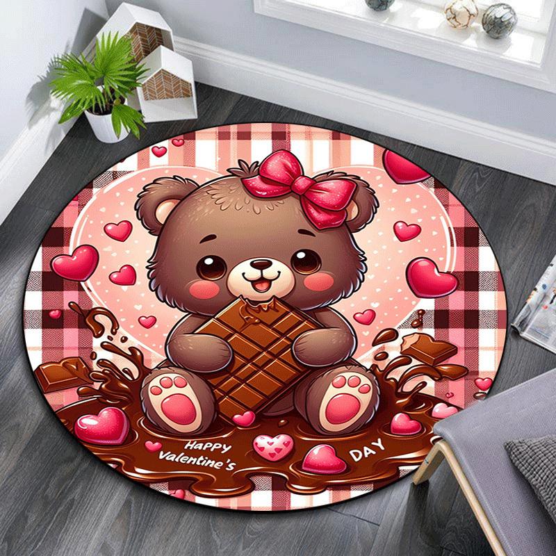 

1pc Soft, Absorbent & Non Slip Chocolate Bear Round Rug Soft Circle Rug for Living Room & Bedroom Decor, Chair Mats, and Unforgettable Home 80cm by 80cm
