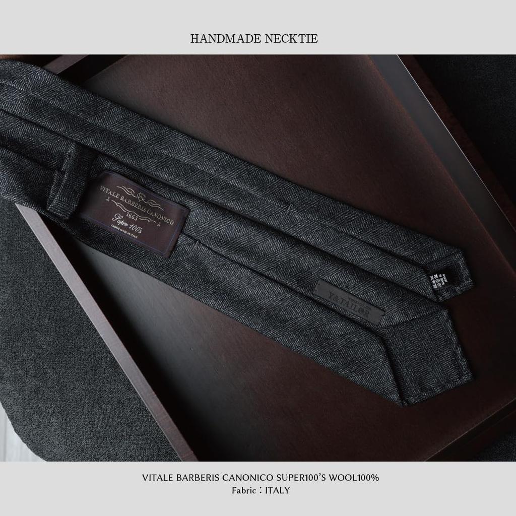 Quattro Pieghe Wool CANONICO Super by Y&TAILOR Tie, 100's Wool, Three-Wrap Hand-Rolled, Herringbone, Y&TAILOR