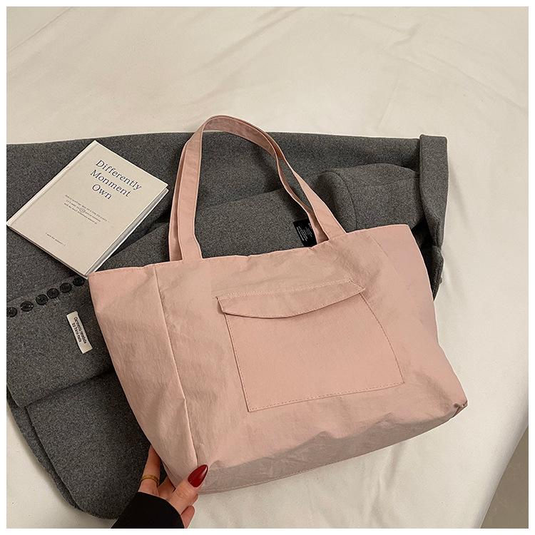 Tote Bag Large Capacity Solid Color Commuter Cloth Bag Female Student Class Shoulder Bag Waterproof Nylon Bag Portable