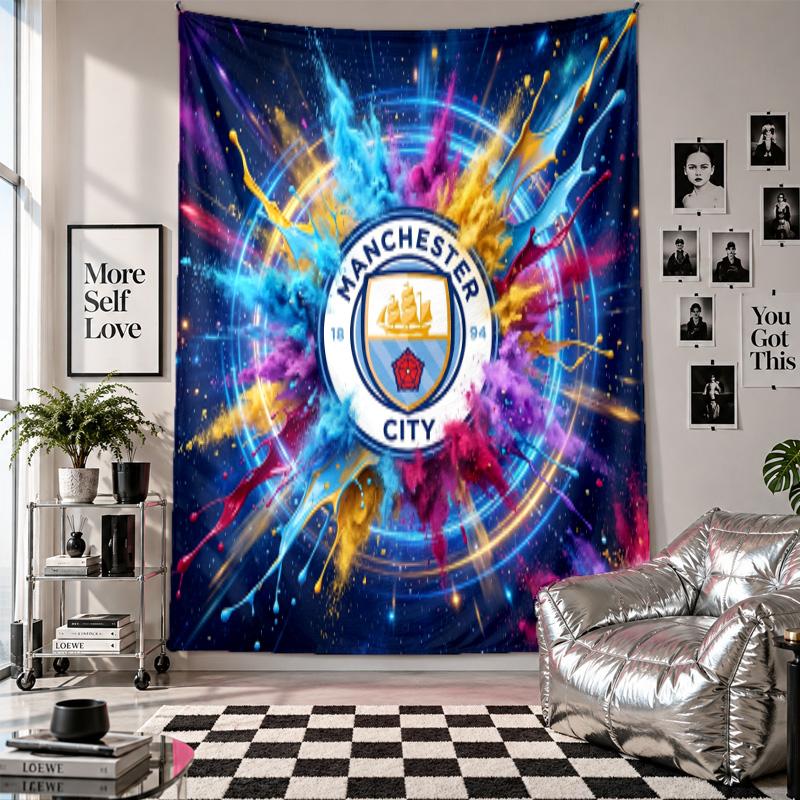 Arazzo da parete Manchester City Decorazione per la casa Tessuto da appendere a parete per camera da letto Soggiorno Sfondo