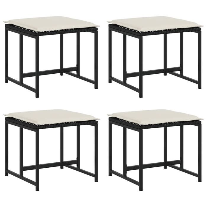VidaXL Tabourets de jardin avec coussins lot de 4 noir résine tressée, siège de jardin, sièges d'extérieur, tabouret cube, 4008582
