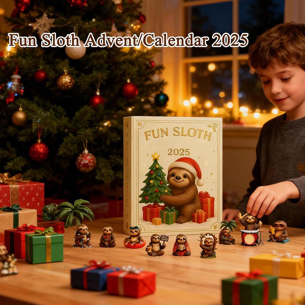 Sloth Xmas Advents Calendar For Kids Adorable Sloth 2D Ornament Collection For Holiday Party Favor