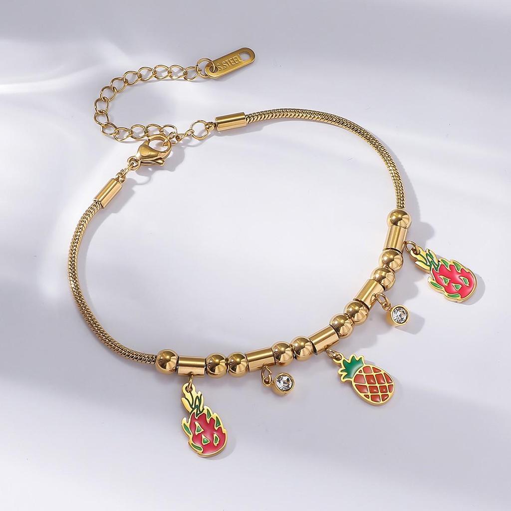 Cherry Epoxy Titanium Steel Bracelet for Women - Sweet Dopamine-Inspired Design