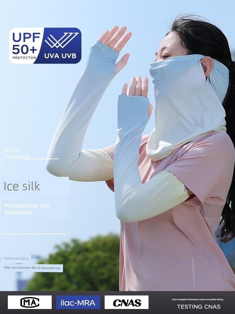 Gradient Sun Protection Veil for Women, Summer Full-Face Sunshade, Neck Protection, Ice Silk Neck Scarf, Ear-Hanging Headscarf, Cycling Mask