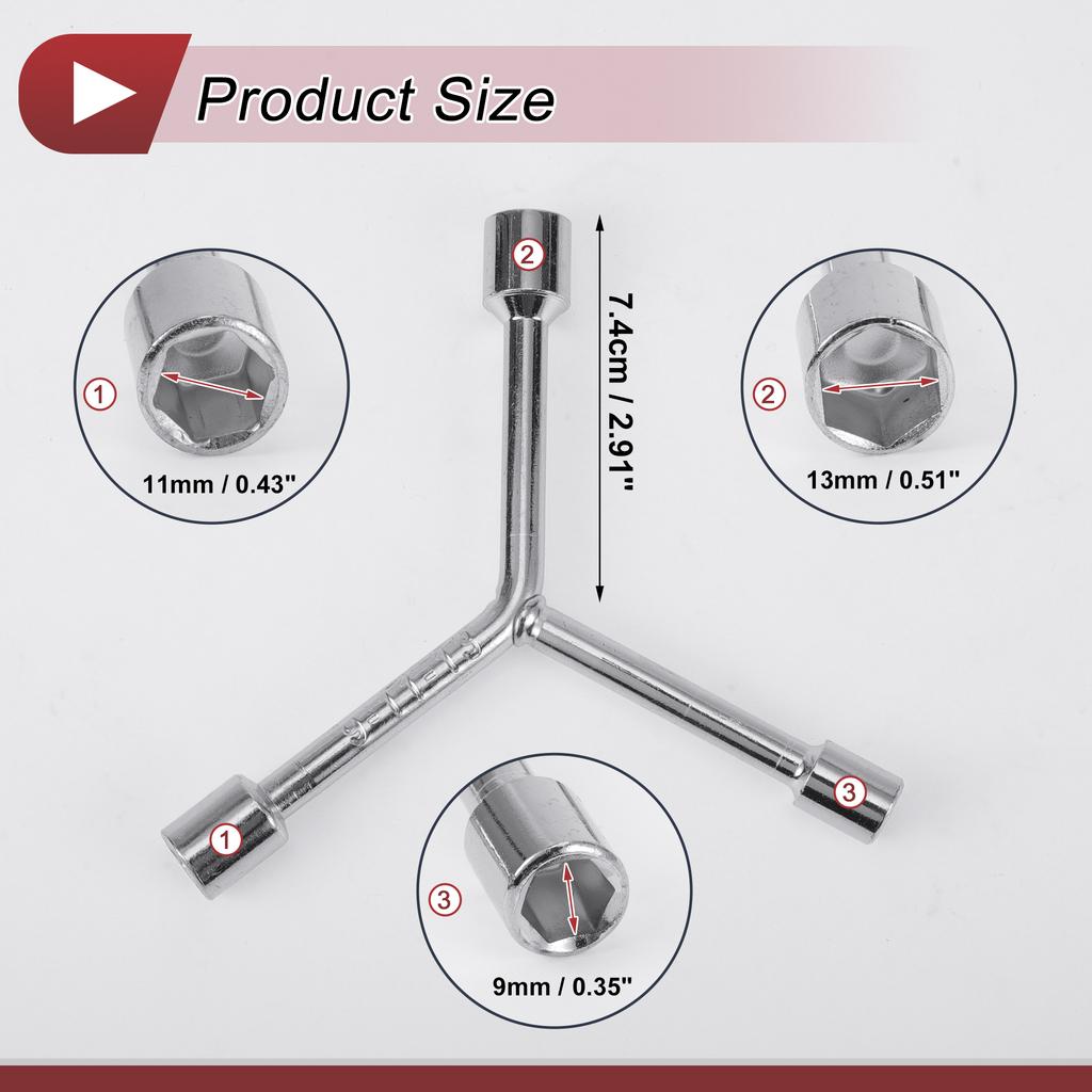 Motoforti Socket Wrench Spanner Socket Remover 7.4cm Carbon Steel Hexagon 8mm-19mm for Motorcycle Y Shaped 3 Way Wrench Sleeve