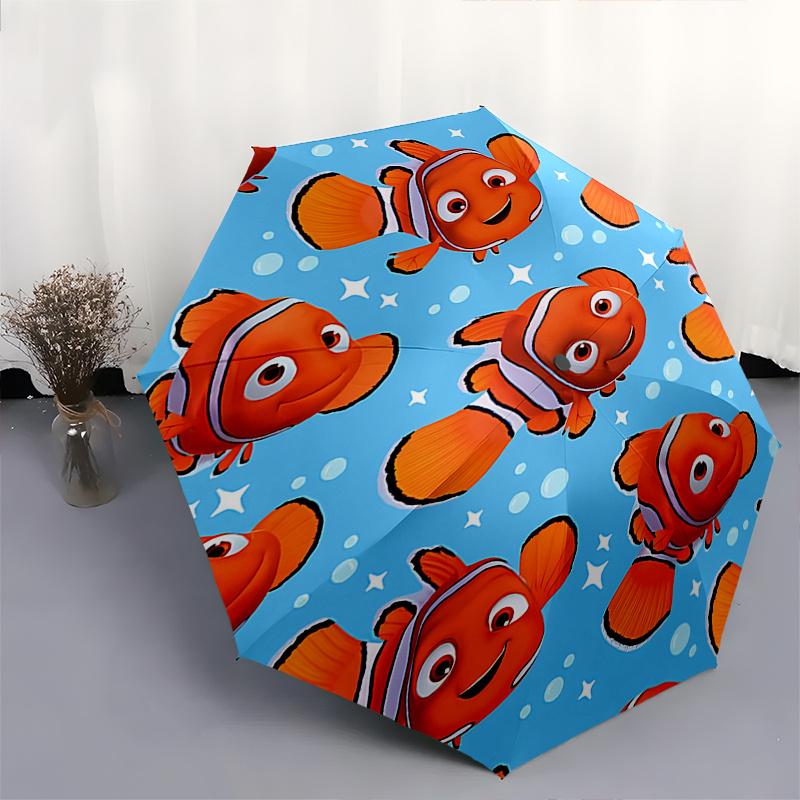 Disney Nemo, Clownfish Automatic Open/Close Umbrella - Cute Umbrella with Cute Design, Portable 3-Fold Compact Umbrella for Men & Women, Val