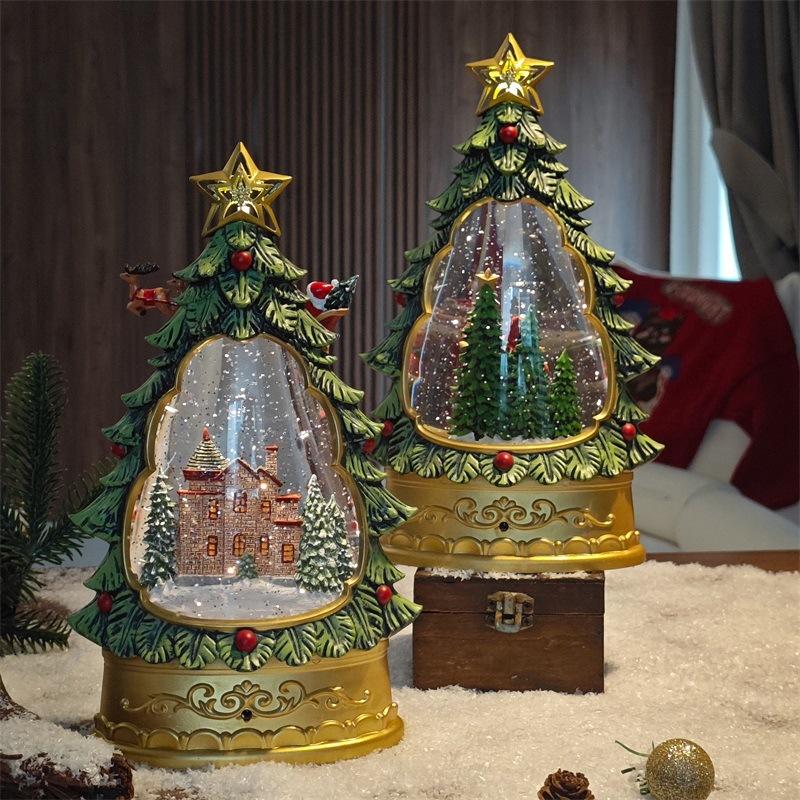 LED Lighted Christmas Tree Night Light Crystal Snowflake Ball Tabletop Holiday Decoration
