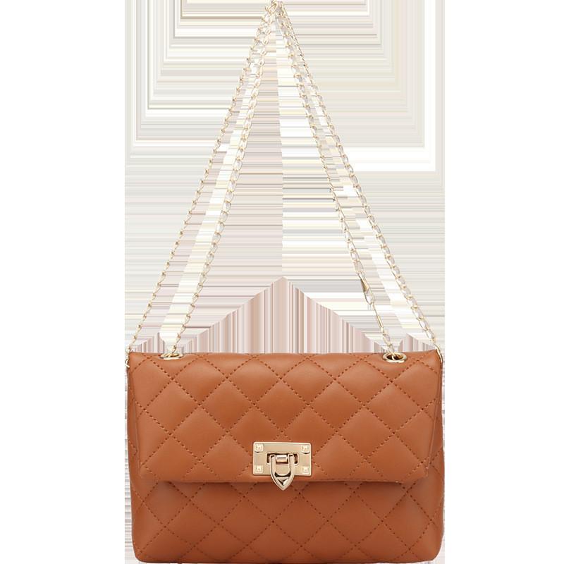 Elegant Embroidered Women s Purse 2021 Stylish Small Square Bag With Chain коричневый