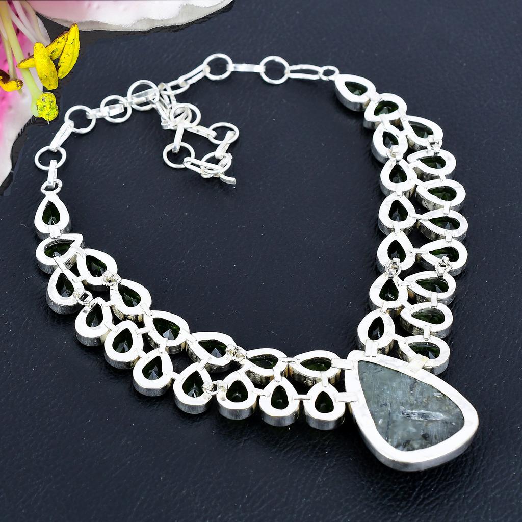 Prehnite, Peridot Gemstone 925 Sterling Silver Jewelry Necklace 18" KG-1847
