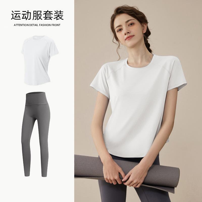 Yoga suit, women's spring loose and breathable T-shirt, loose and quick-drying fitness suit, thin running sweat suit