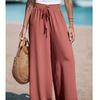 Women's Wide Leg Pants, Elastic Waistband, Lightweight Polyester, Casual Office Trousers, Mid-Rise Loose Fit, Spring Summer Fashion