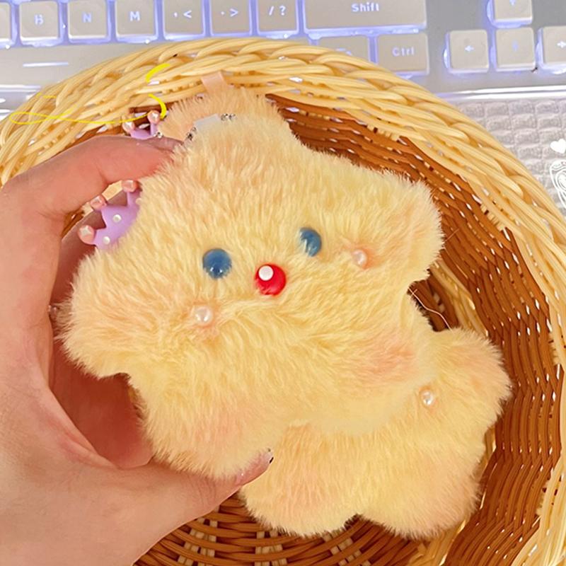 1Pcs Squeak Crown Star Plush Keychain Cartoon Stuffed Doll Pendant Car Key Ring Backpack Bag Decor Kid Gift