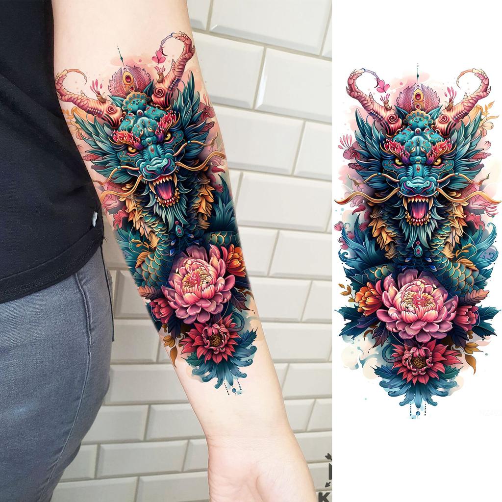 1 Blatt Kreative Malerei Drache Löwe Temporäre Tattoos für Männer Frauen Erwachsene Körperkunst Wasserdichte Realistische Fake Tattoo Aufkleber