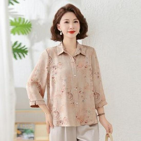 

Stylish Three-Quarter Sleeve Plus Size Summer Shirt for Middle-Aged Women XL жёлтый