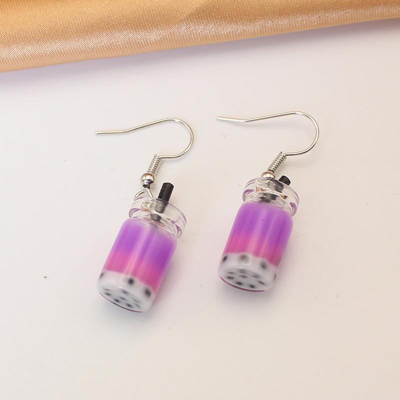 Creative Funny Three Layers Colored Bubble Milky Tea Pendant Earrings for Women Personality Drink Party Ear Zircon Girl Gift
