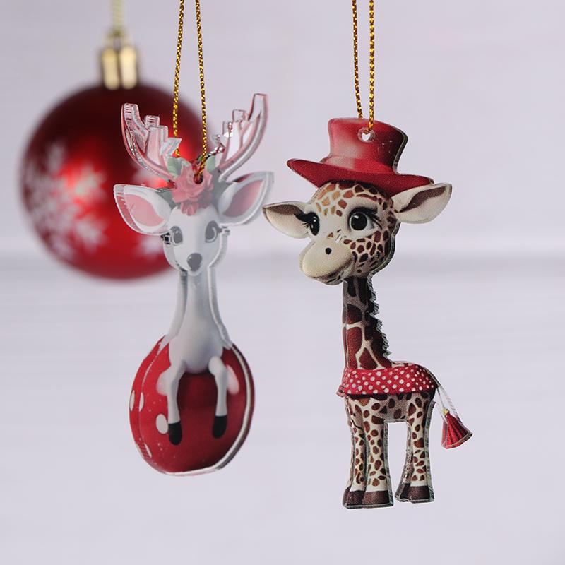 Christmas Modern Home Decoration Christmas Hanging Cartoon Giraffe Pattern Xmas Tree Hanging Car Hanging Festive