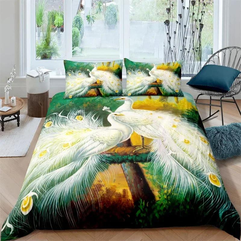 Kinder Pfau Bettbezug Set Einzel Queen Vögel Feder Muster Steppdeckenbezug Zweig Blumen Bettwäsche Set Mikrofaser Tagesdeckenbezug