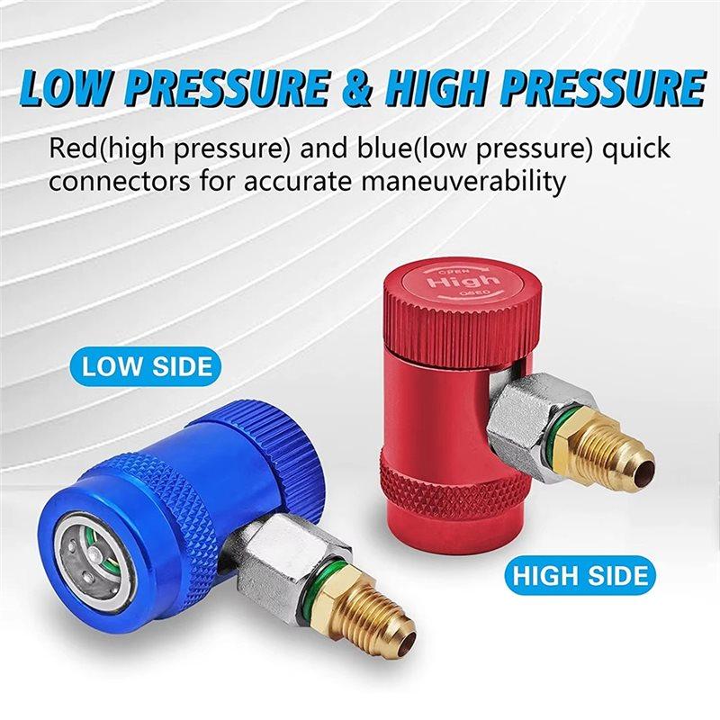 Fresh R1234yf Refrigerant Gauge Quick Connector Adjustable 1/4" Male Port AC Charging Fittings High Low Pressure