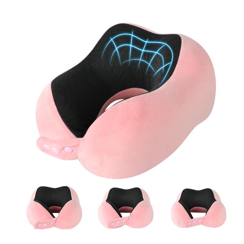 Crystal Velvet Memory Foam Travel Neck Pillow, Adjustable U-Shaped Pillow for Adults