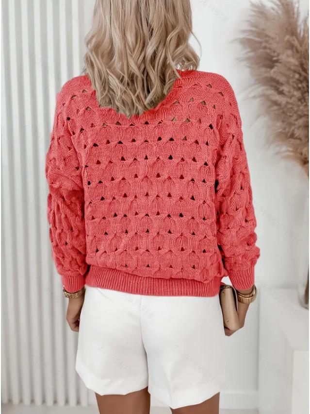 2025 Retro V-Neck Hollowed-Out Literary Sweater: European & American Style, Women's Knitted Loose Long-Sleeve Cardigan