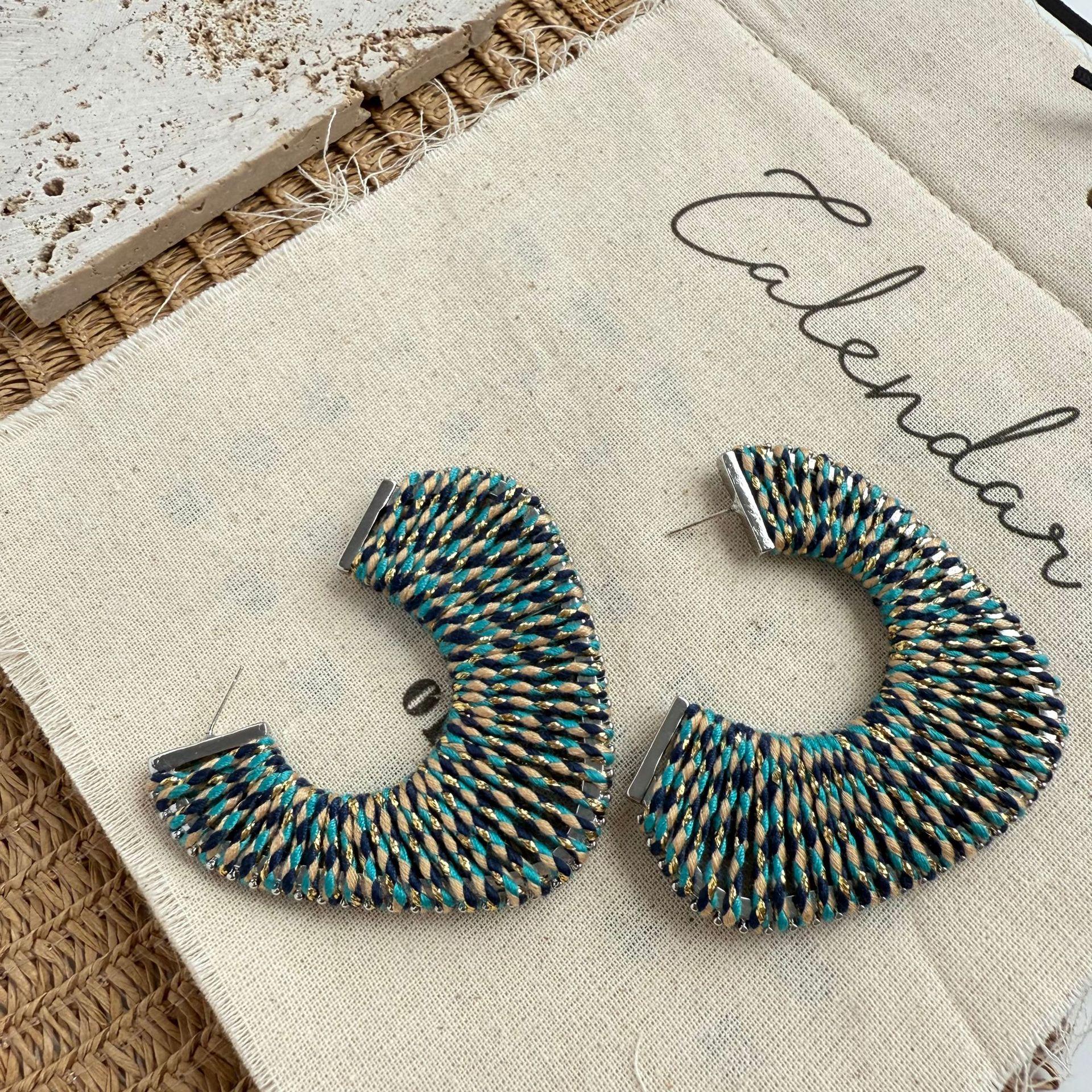

Cotton Thread C-Shaped Handmade Stud Earrings - European & American Fashion for Autumn/Winter