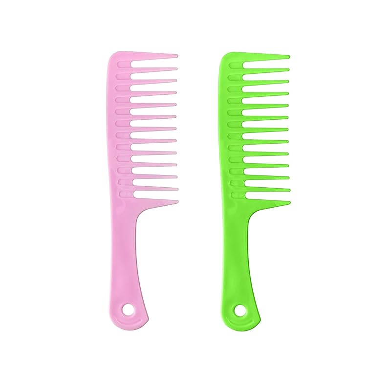 2 Pack Wide Tooth Comb, Hair Combs, Large Tooth Detangling Comb for Women Wet Curly Hair, Styling (Black/Pink)