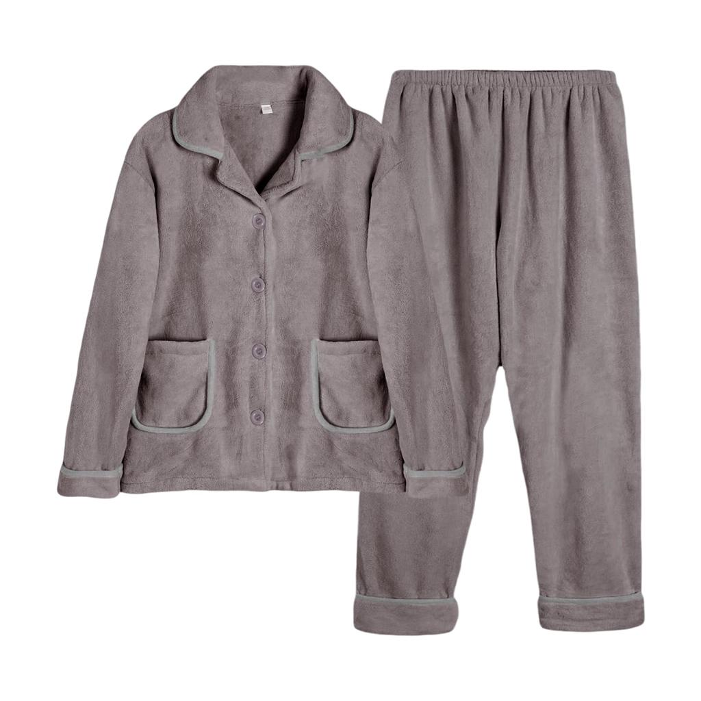 HEWEAYTA Thick Pajamas with Front Opening Winter Brushed Top and Bottoms Long Sleeves and Cold Loose Fit Sizes 1 and Men's - Loungewear, Double-Sided