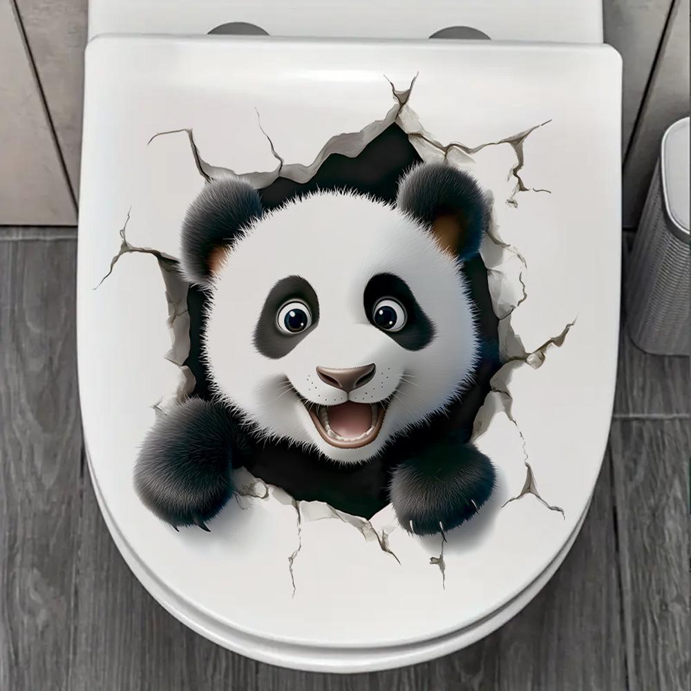 3D Cute Cartoon Panda Breaking Through Wall Toilet Sticker Self-Adhesive Waterproof Removable Bathroom Home Decor Art