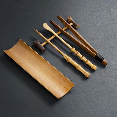 Ensemble de 5 ustensiles de cérémonie du thé Kongfu en bambou, cuillères à café, aiguilles à thé, pinces, passoire, pince à tube, ustensiles de thé, outils d'art anciens