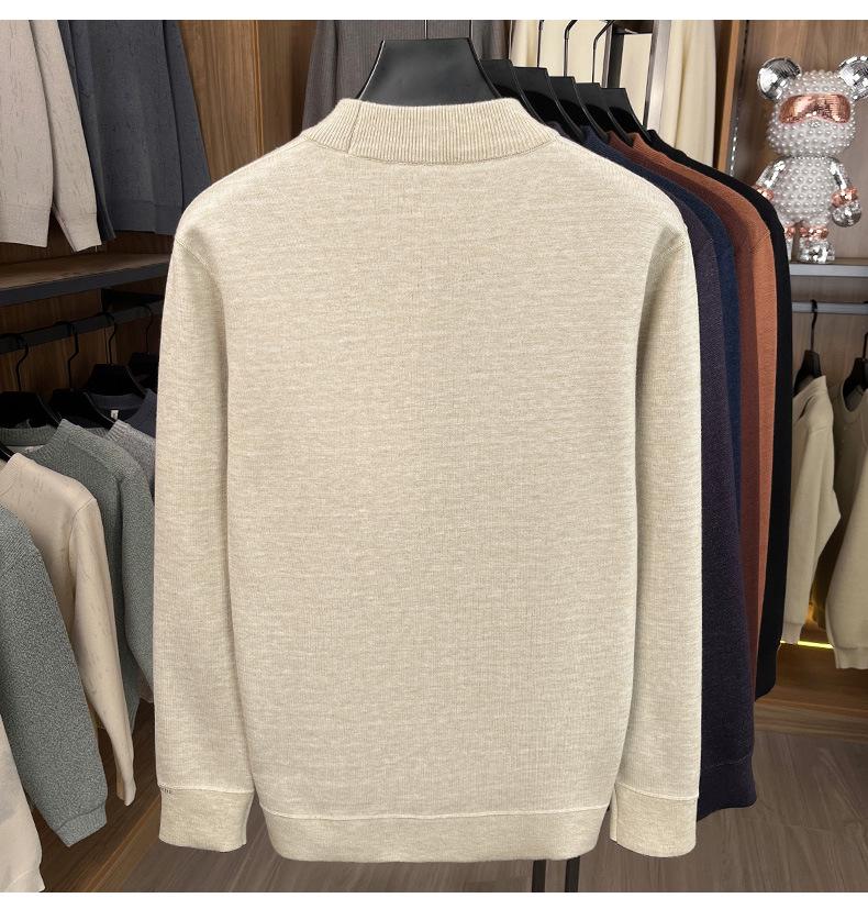 Men's Half-High Collar Jacquard Sweater with Velvet Lining - Warm, Skin-Friendly Knit Base Layer for Fall/Winter
