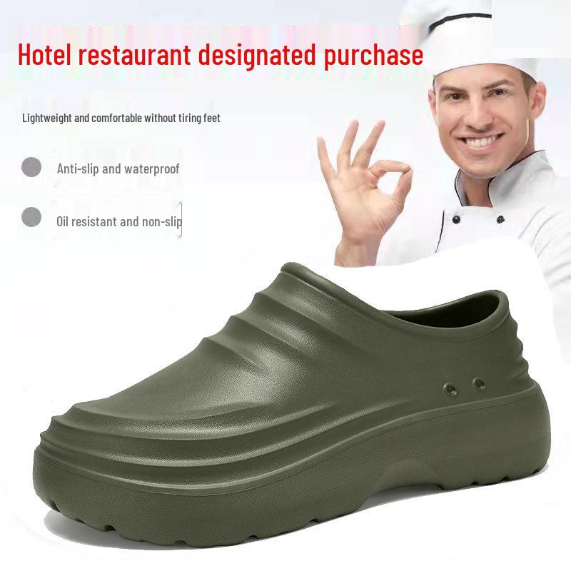 Men's Waterproof Non-Slip Black Leather Chef Shoes - Oil-Proof, Wear-Resistant, Soft Sole Slip-On for Kitchen Work